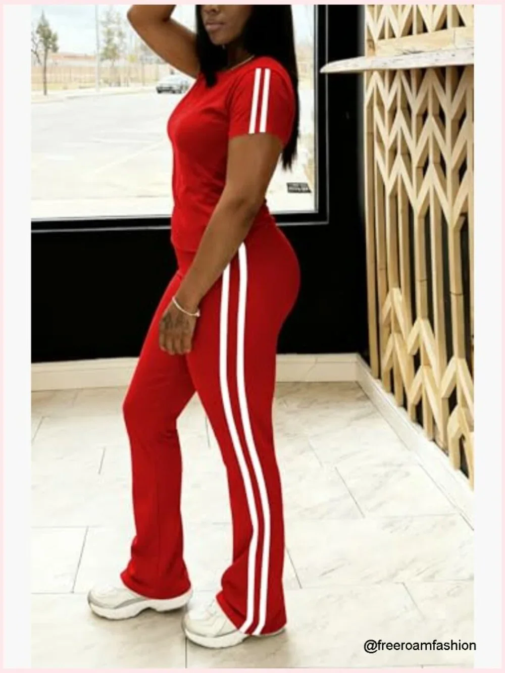 2 Piece Matching Short Sleeve Top & Flare Leg Tracksuit Set